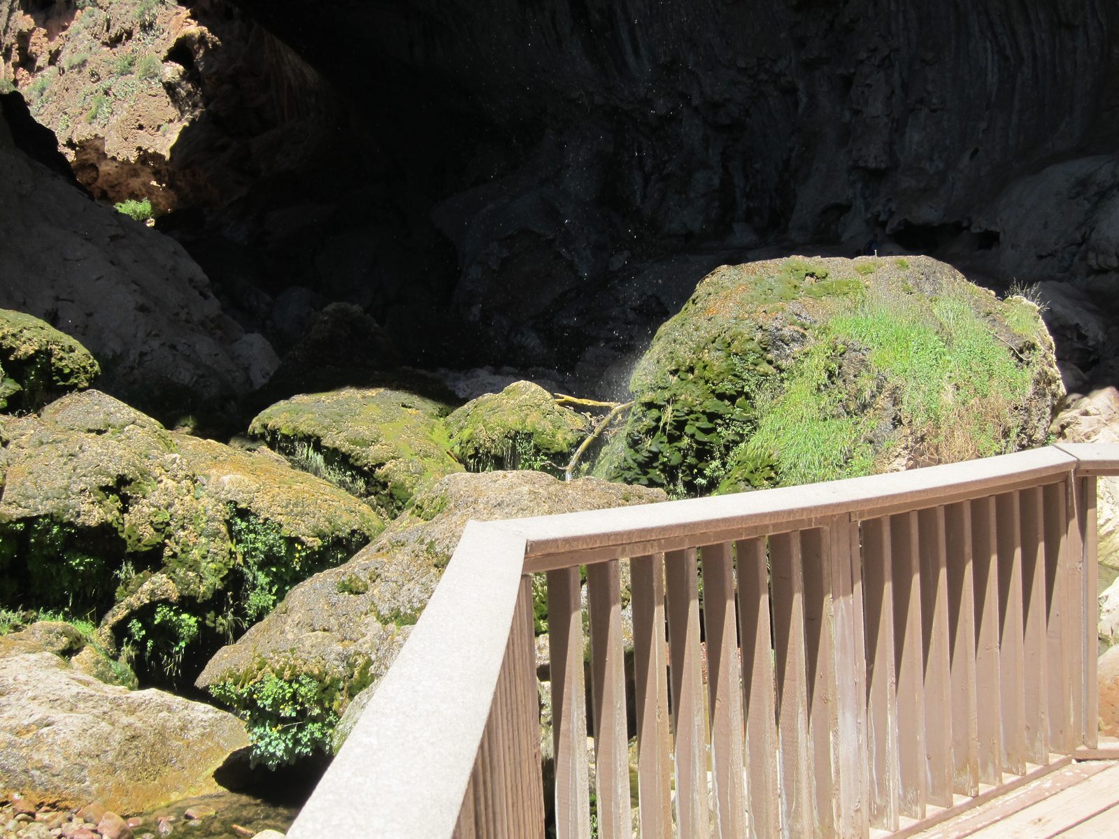 Moss covered rocks below the bridge, frequently blessed by the 'rain' water from above.